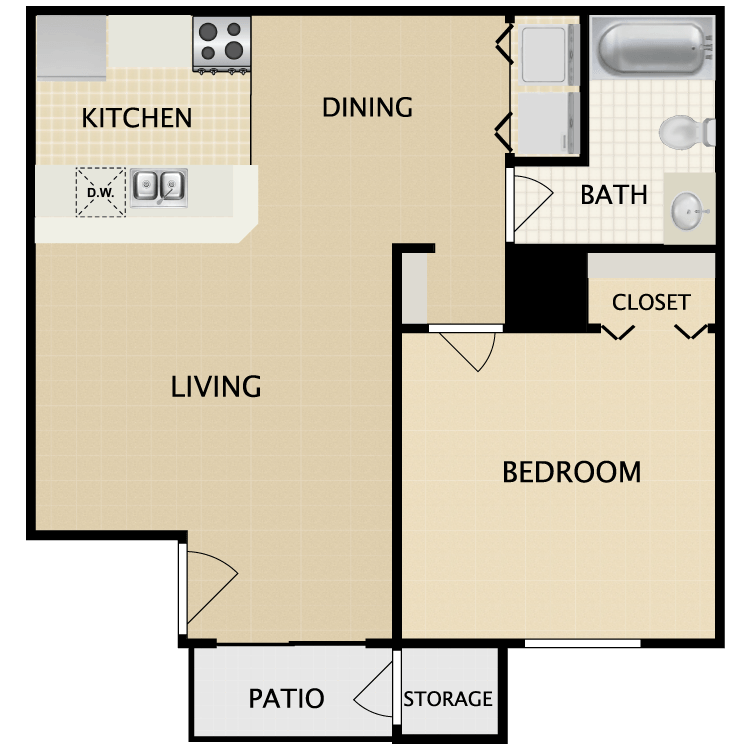 Floor plan image of 1 Bed 1 Bath