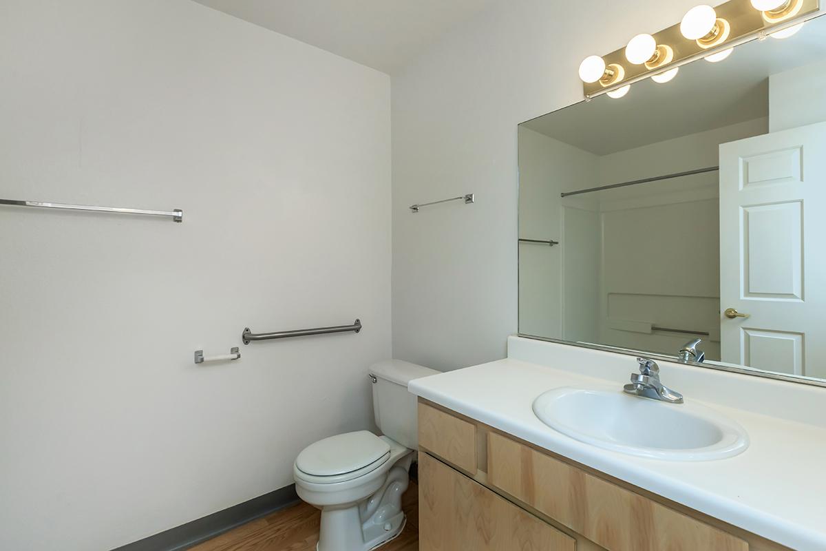 a white sink sitting under a mirror