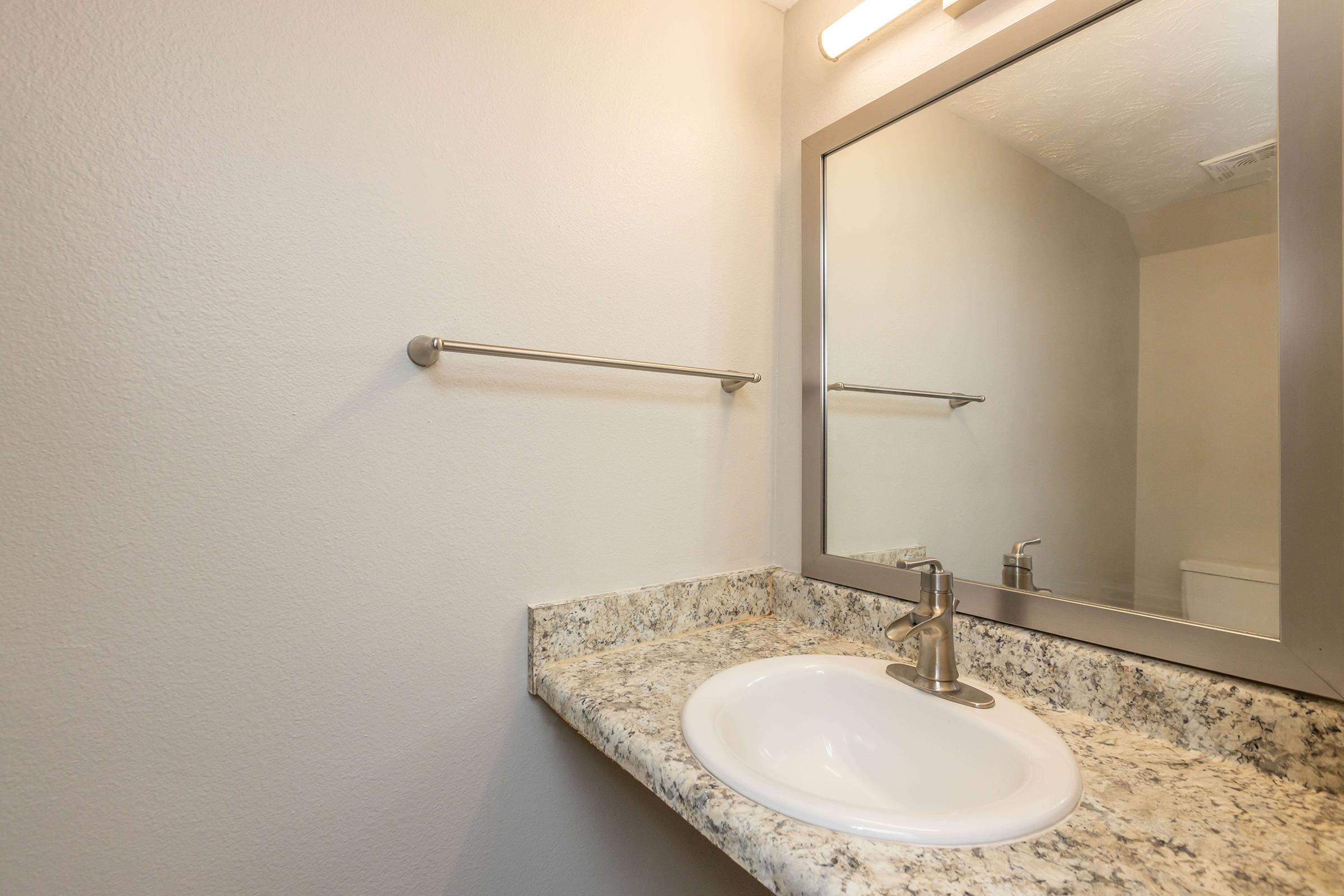 a double sink and large mirror