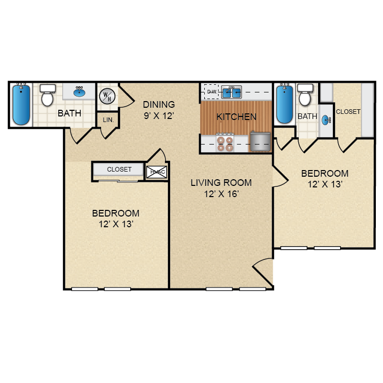 Floor plan image of 2 Bed 2 Bath