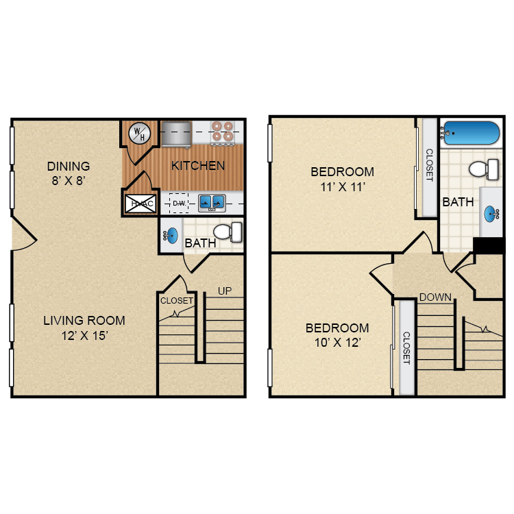 Floor plan image of 2 Bed 1.5 Bath