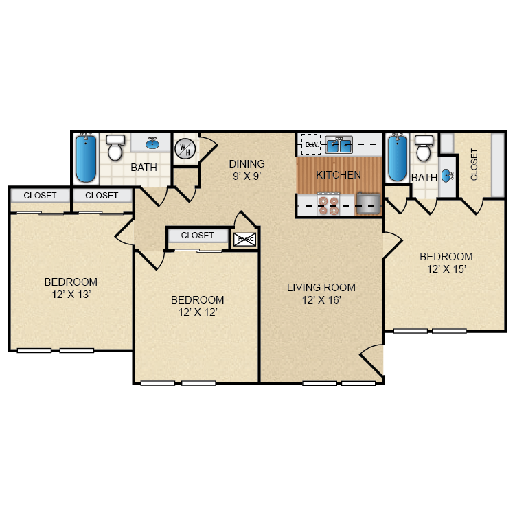 Floor plan image of 3 Bed 2 Bath