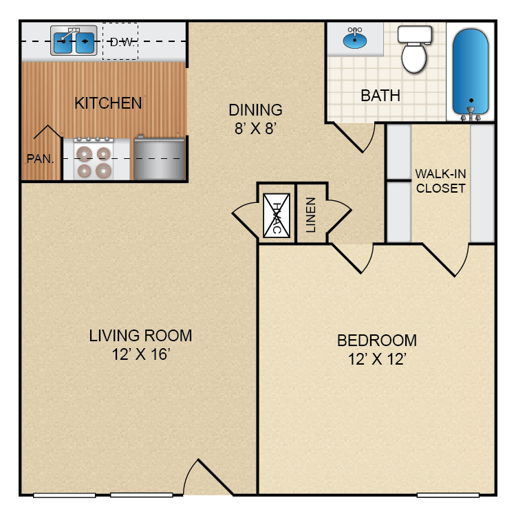 Floor plan image of 1 Bed 1 Bath