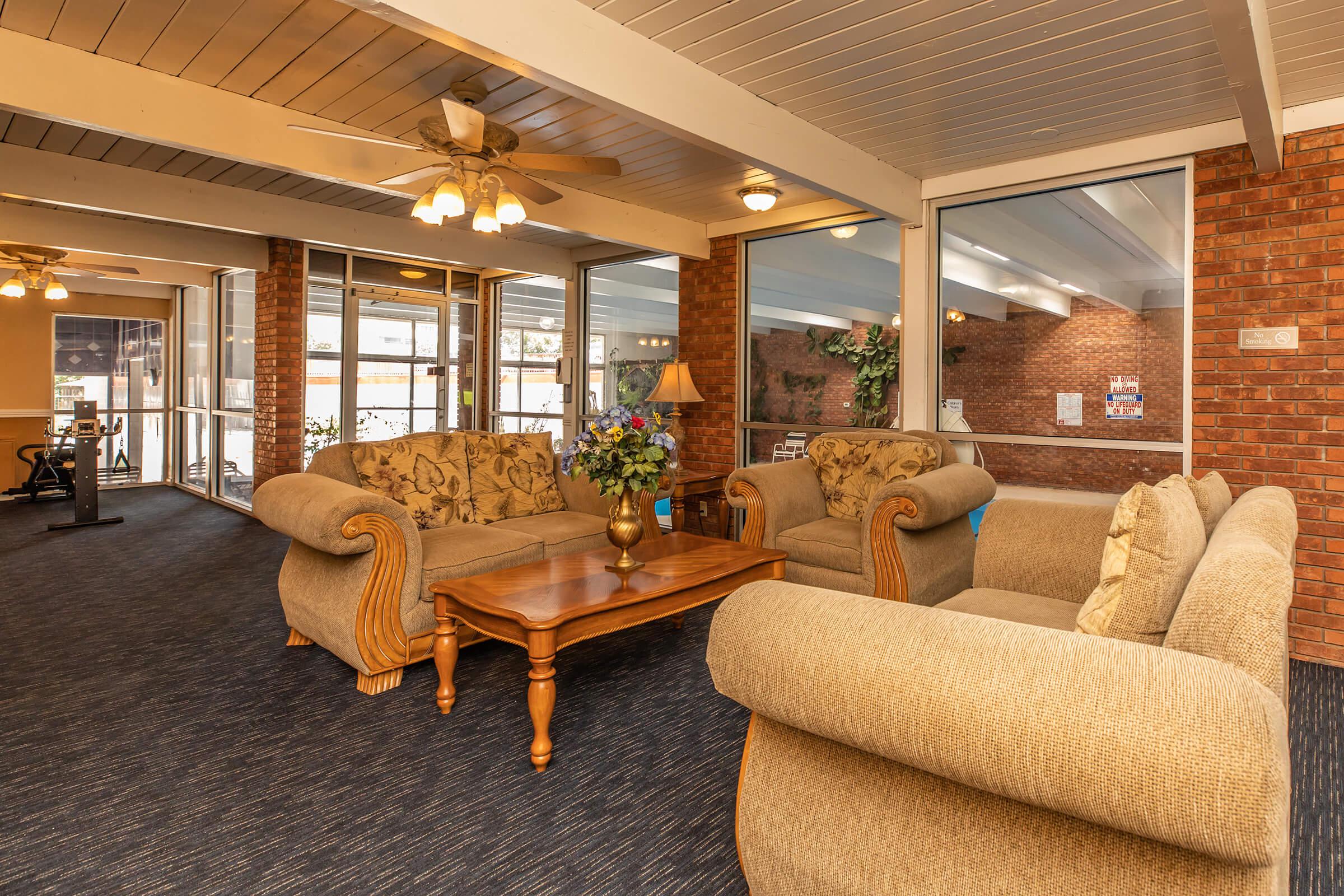 Three Fountains community room with carpet