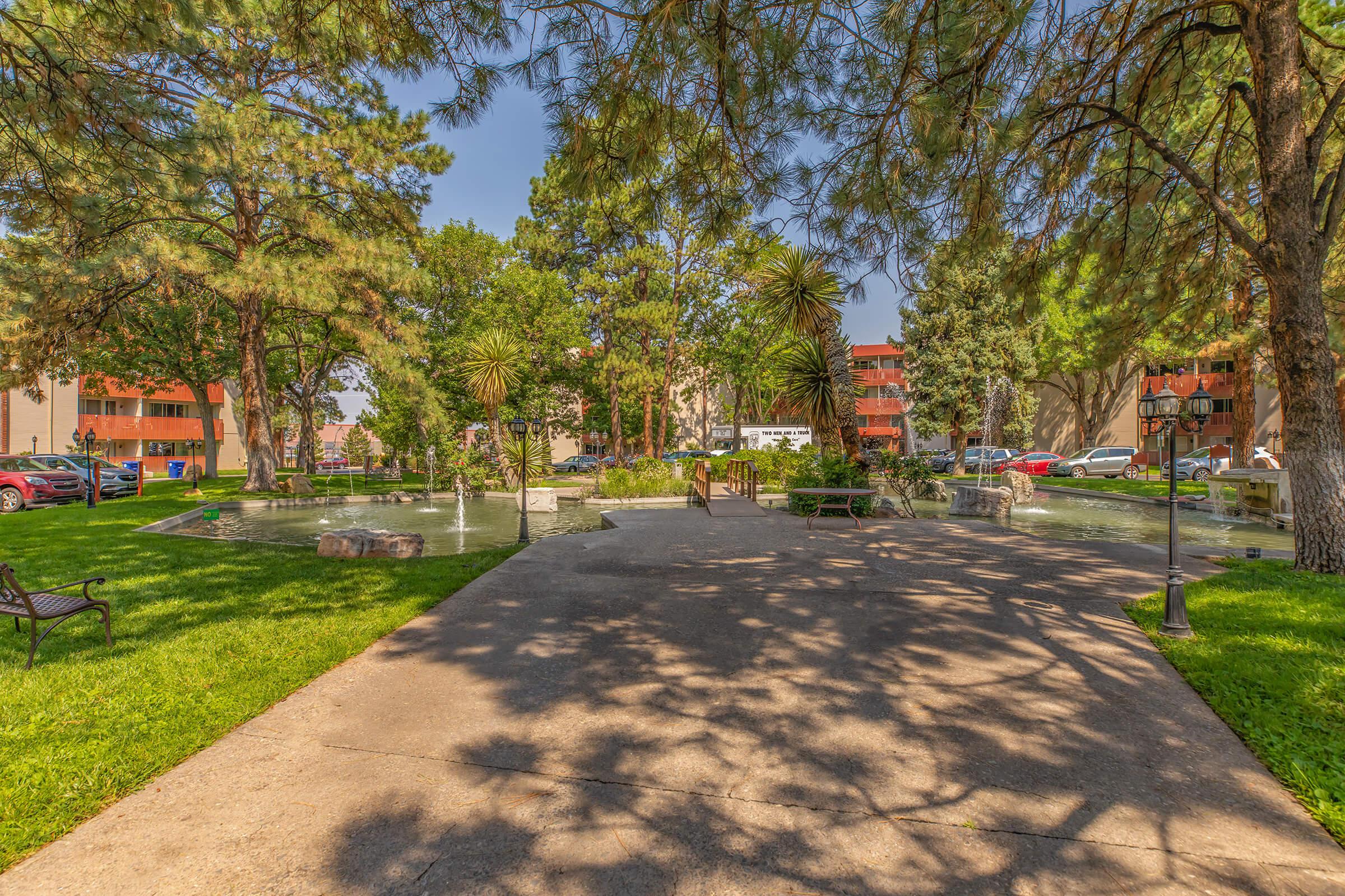 community area with green trees