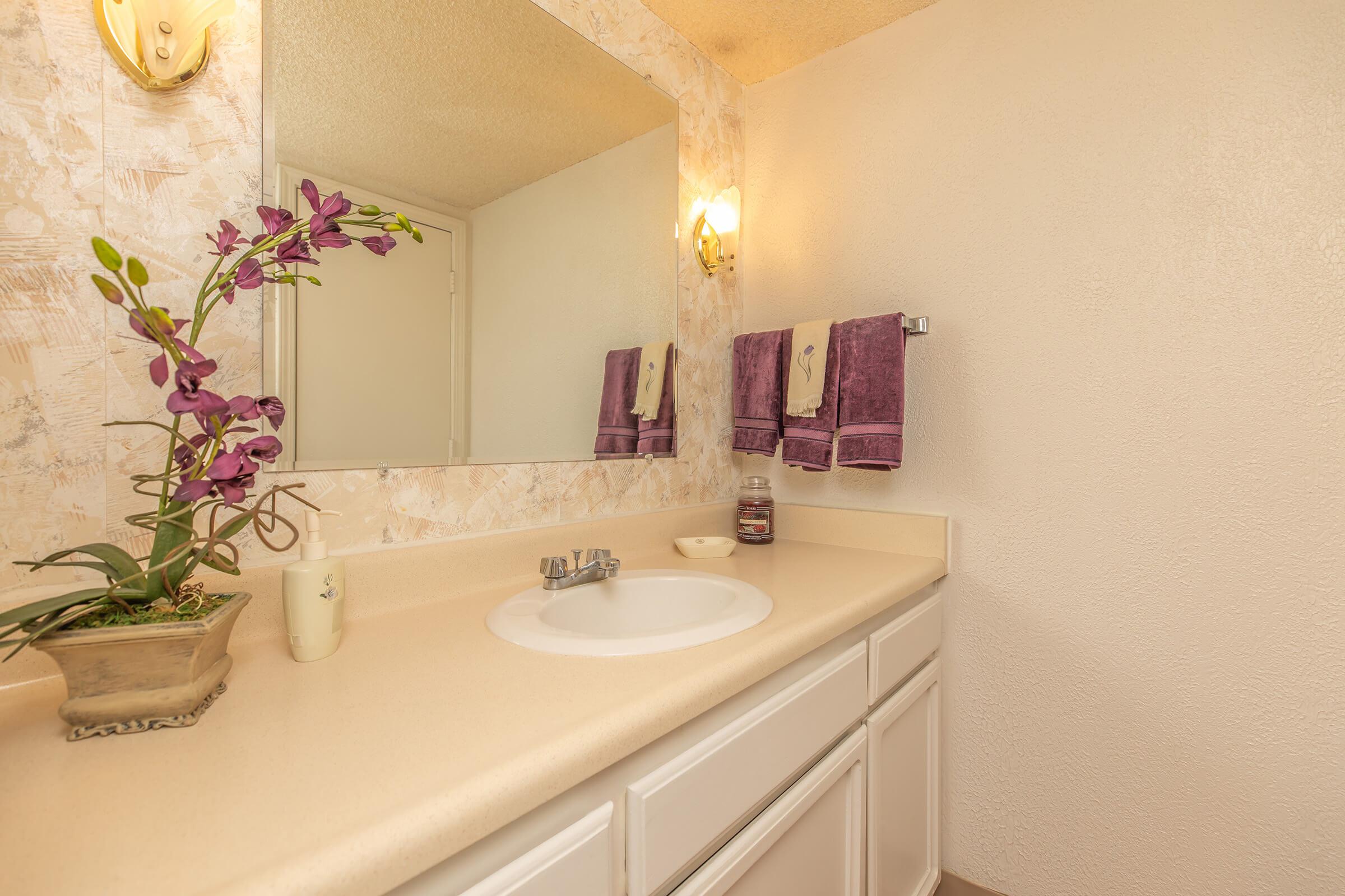 bathroom with white cabinets