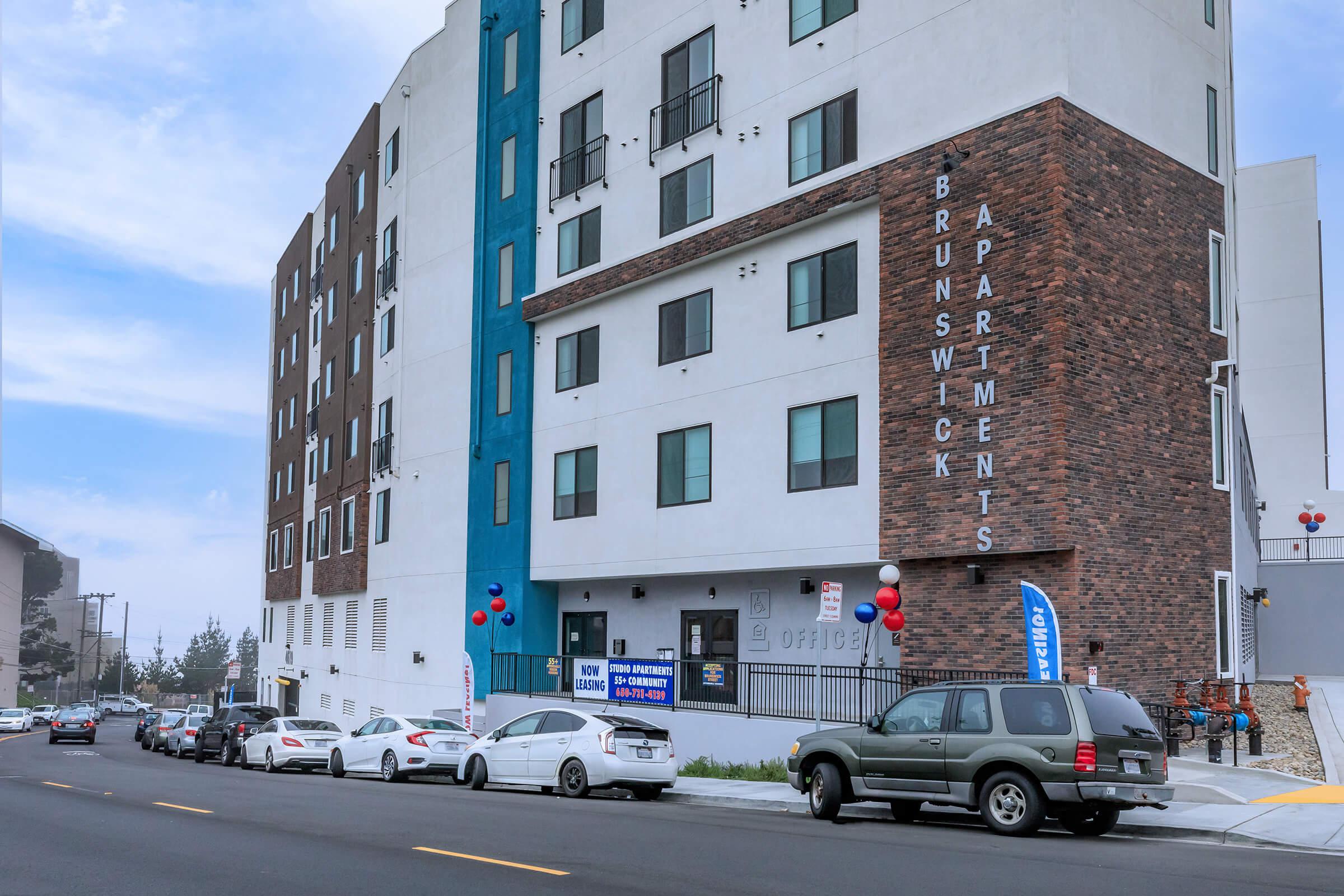 Apartments in Daly City-Brunswick Street Apartment Exterior with Plenty of Street Parking and Local Downtown Retailers Walking Distance