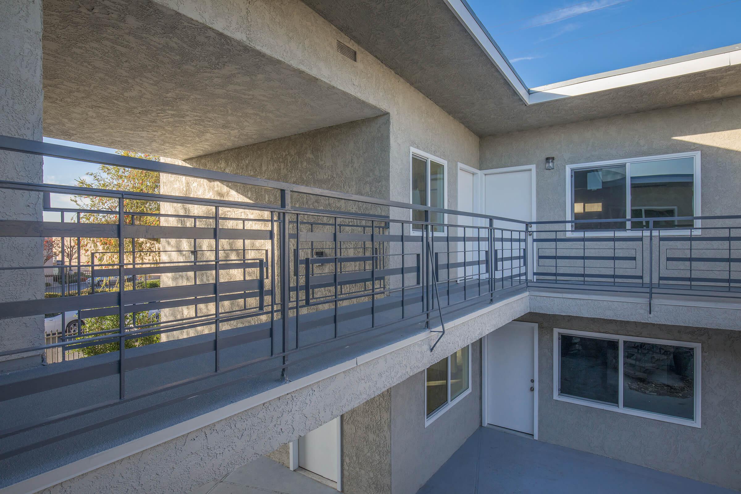 a building with a metal rail