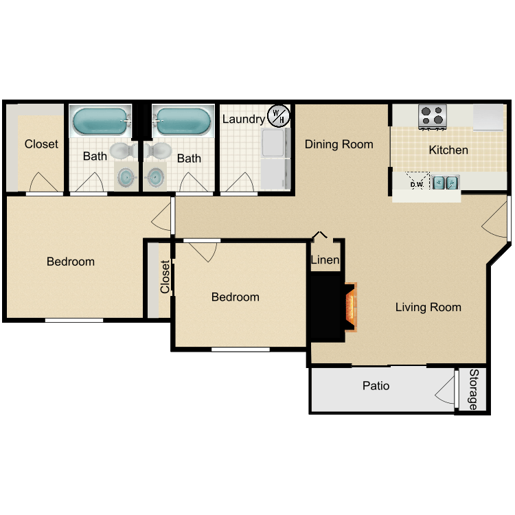 Floor plan image of 2 Bed 2 Bath