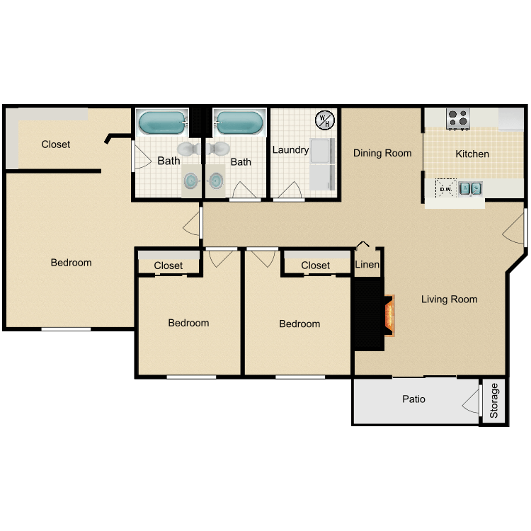 Floor plan image of 3 Bed 2 Bath