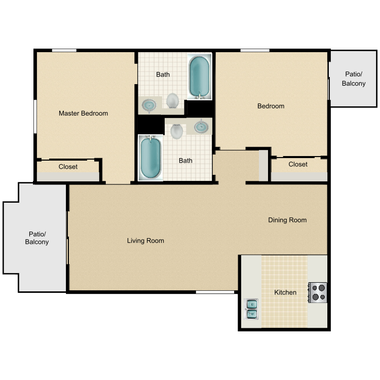 Floor plan image of 2 Bed 2 Bath B