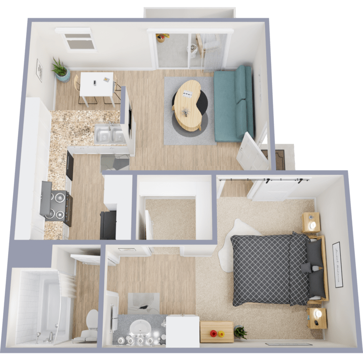 Plan A, a studio 1 bathroom floor plan.
