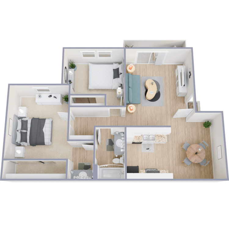 Plan C, a 2 bedroom 1 bathroom floor plan.