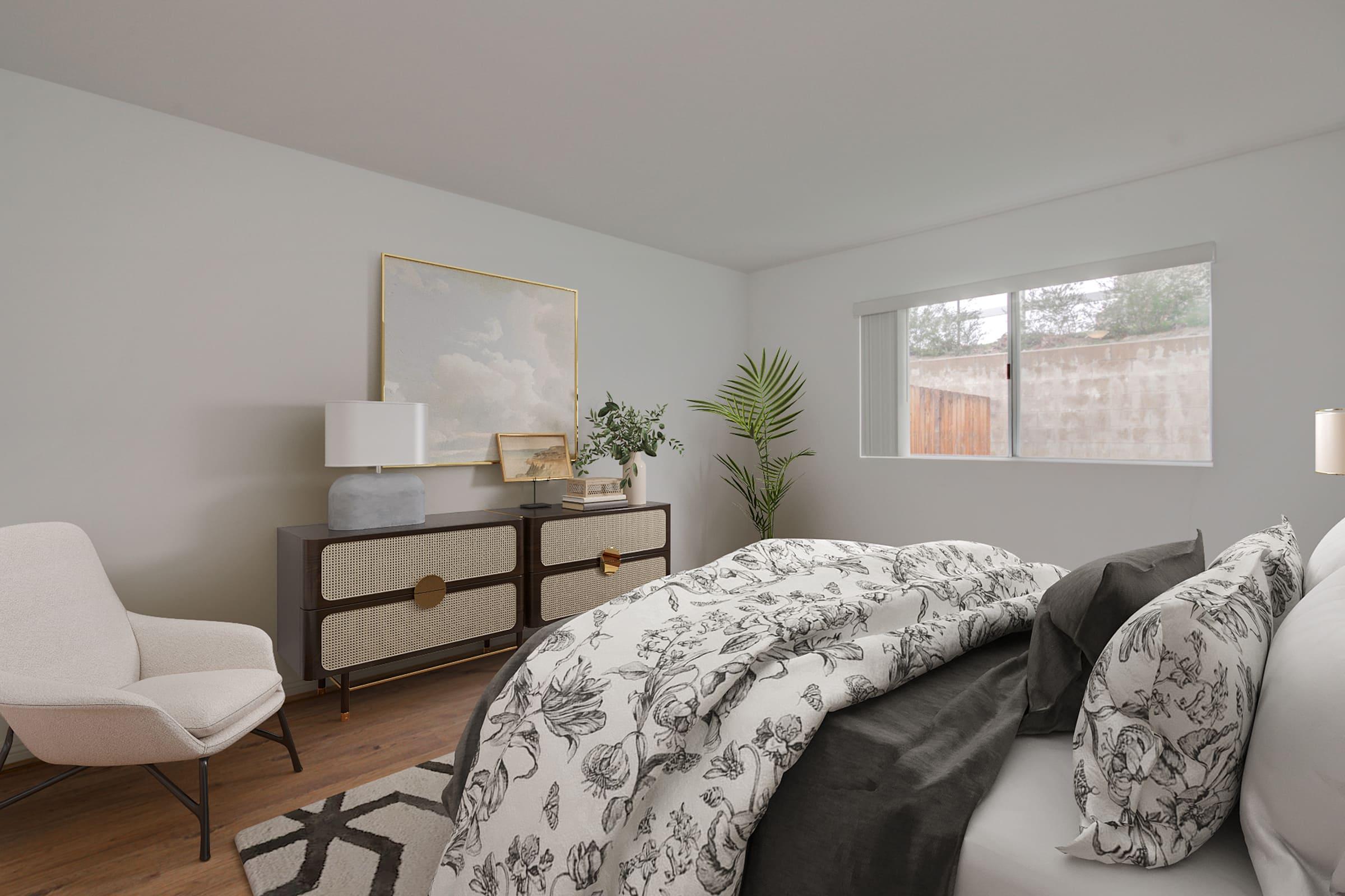 a bedroom with a bed in a hotel room