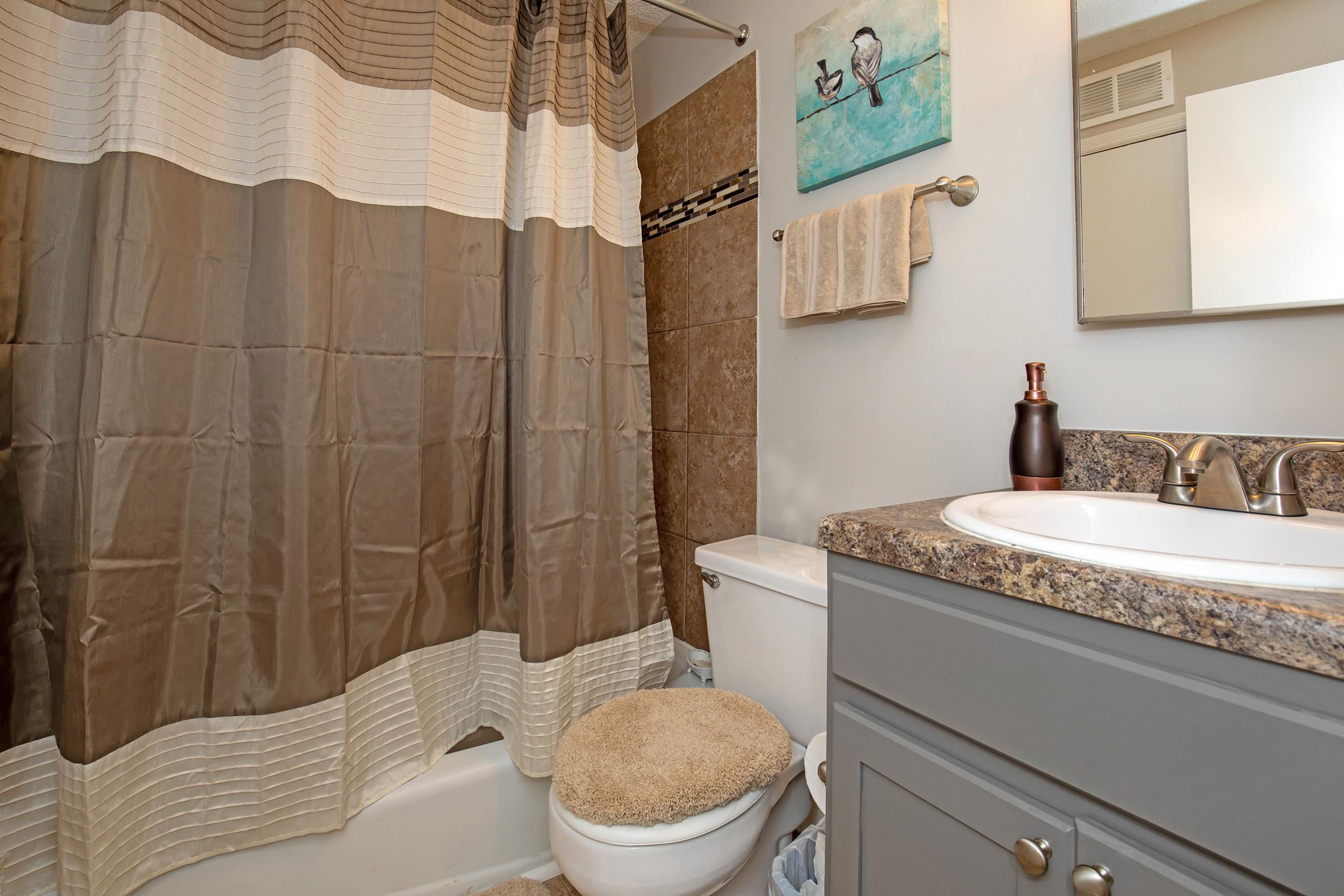a shower curtain next to a sink