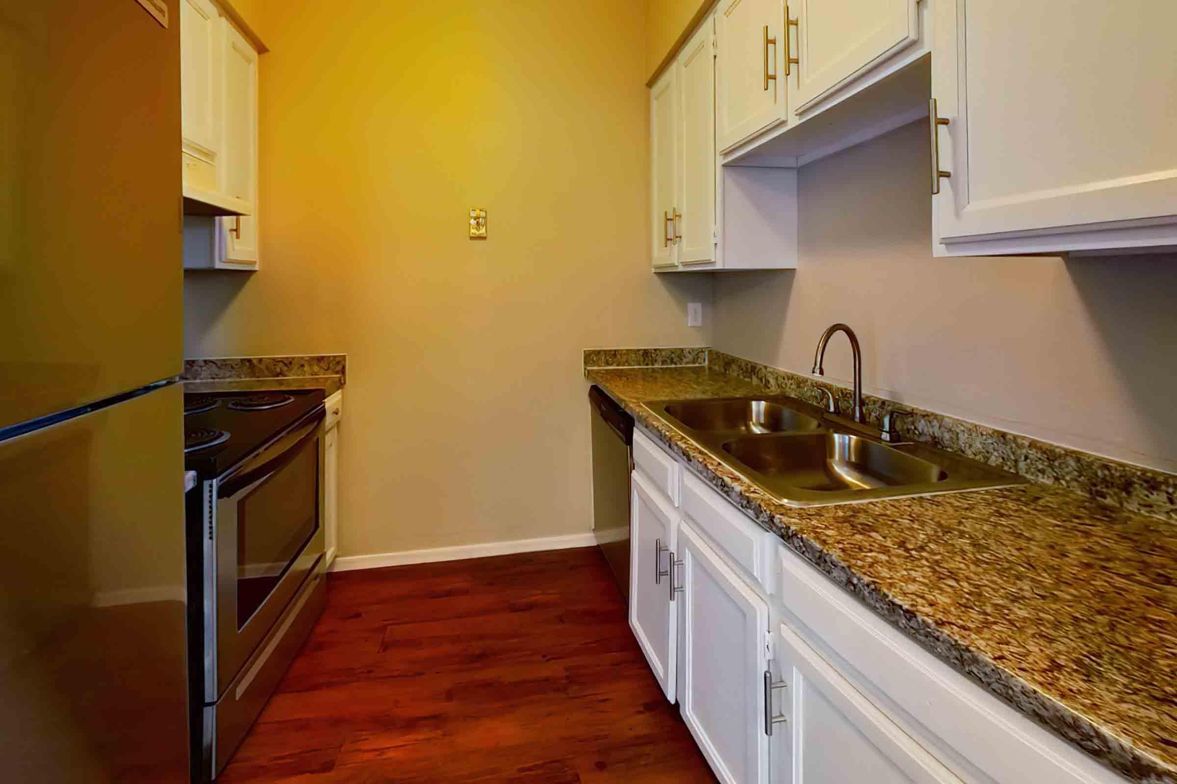 a kitchen with a stove and a sink