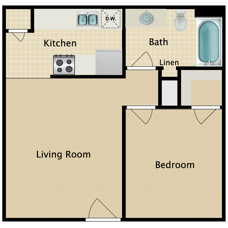 Floor plan image of 1 Bed 1 Bath