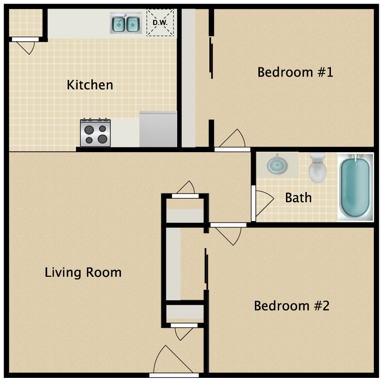 Floor plan image of 2 Bed 1 Bath