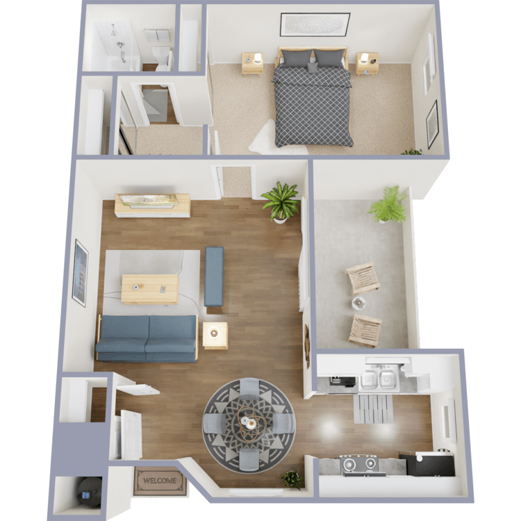 Plan A - Income Restricted, a 1 bedroom 1 bathroom floor plan.