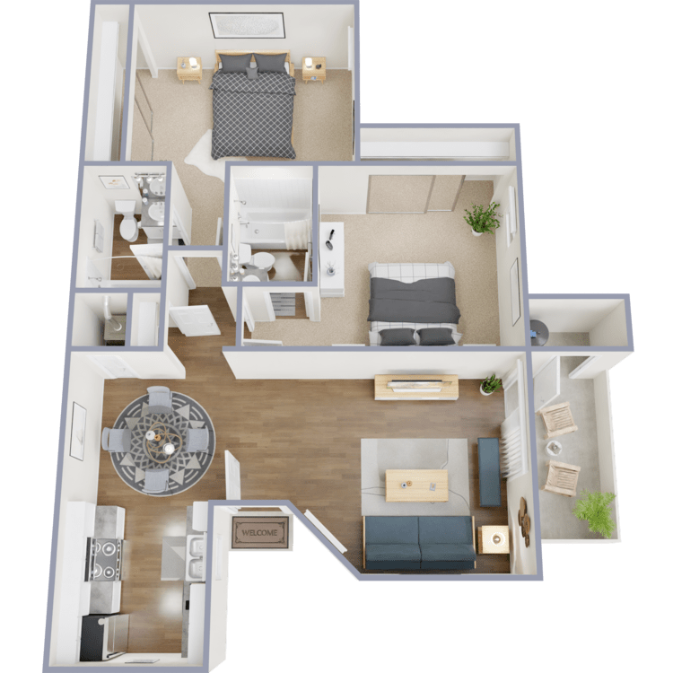 Plan B - Income Restricted, a 2 bedroom 2 bathroom floor plan.