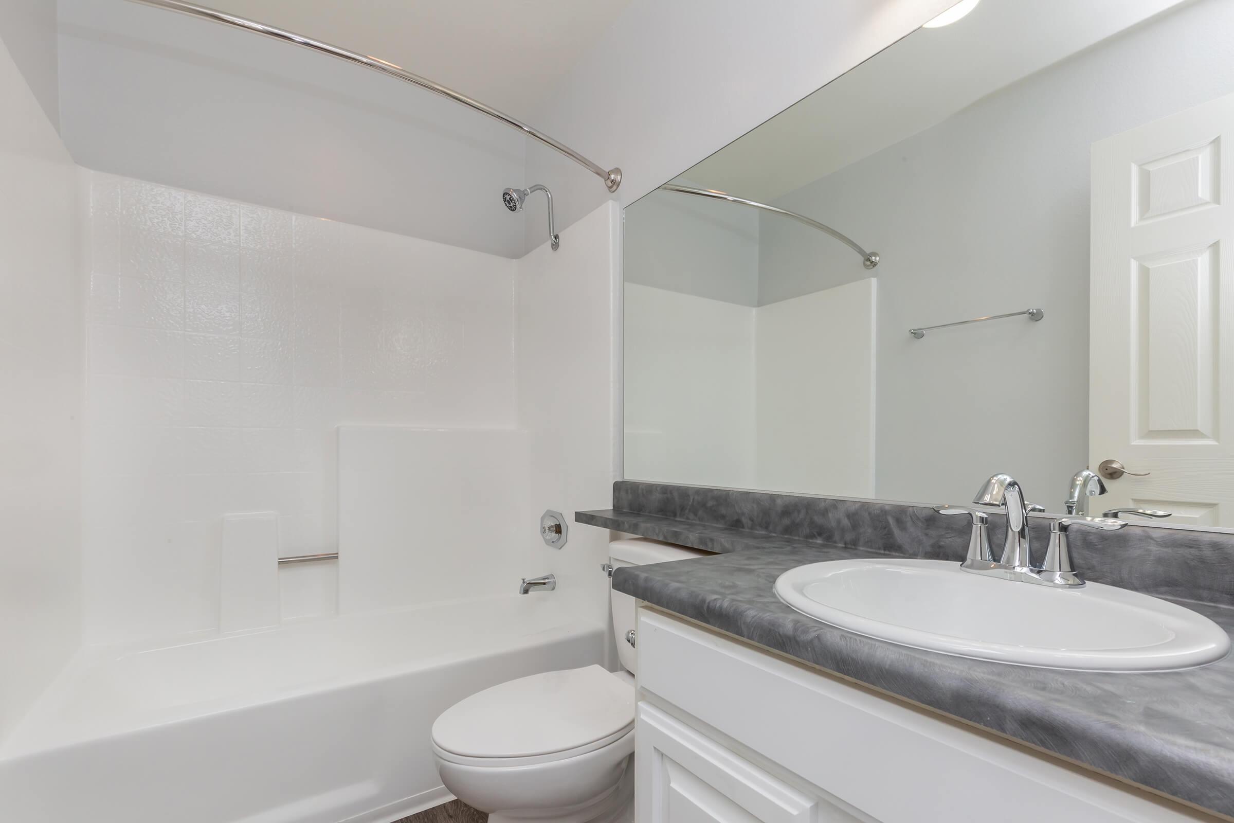 Bathroom with gray countertops