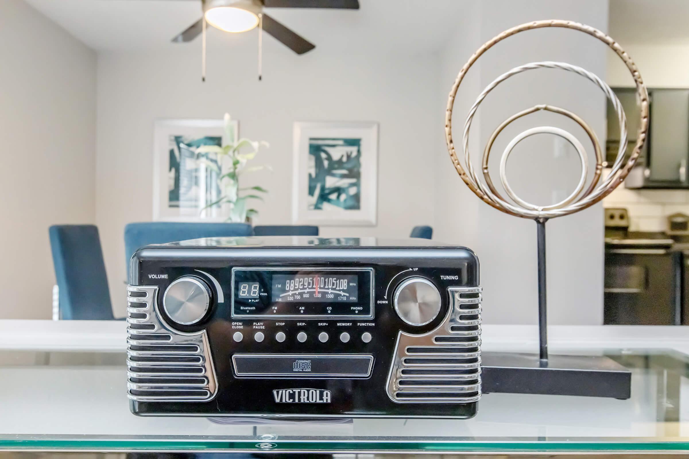 a stereo sitting on a counter