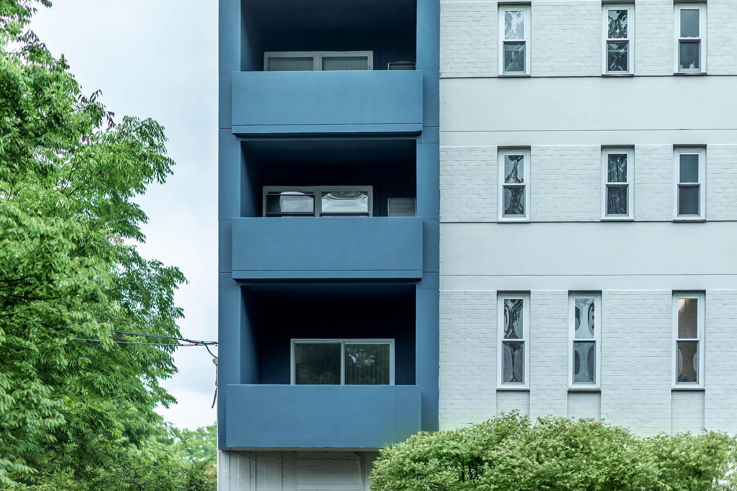 a house with bushes in front of a building