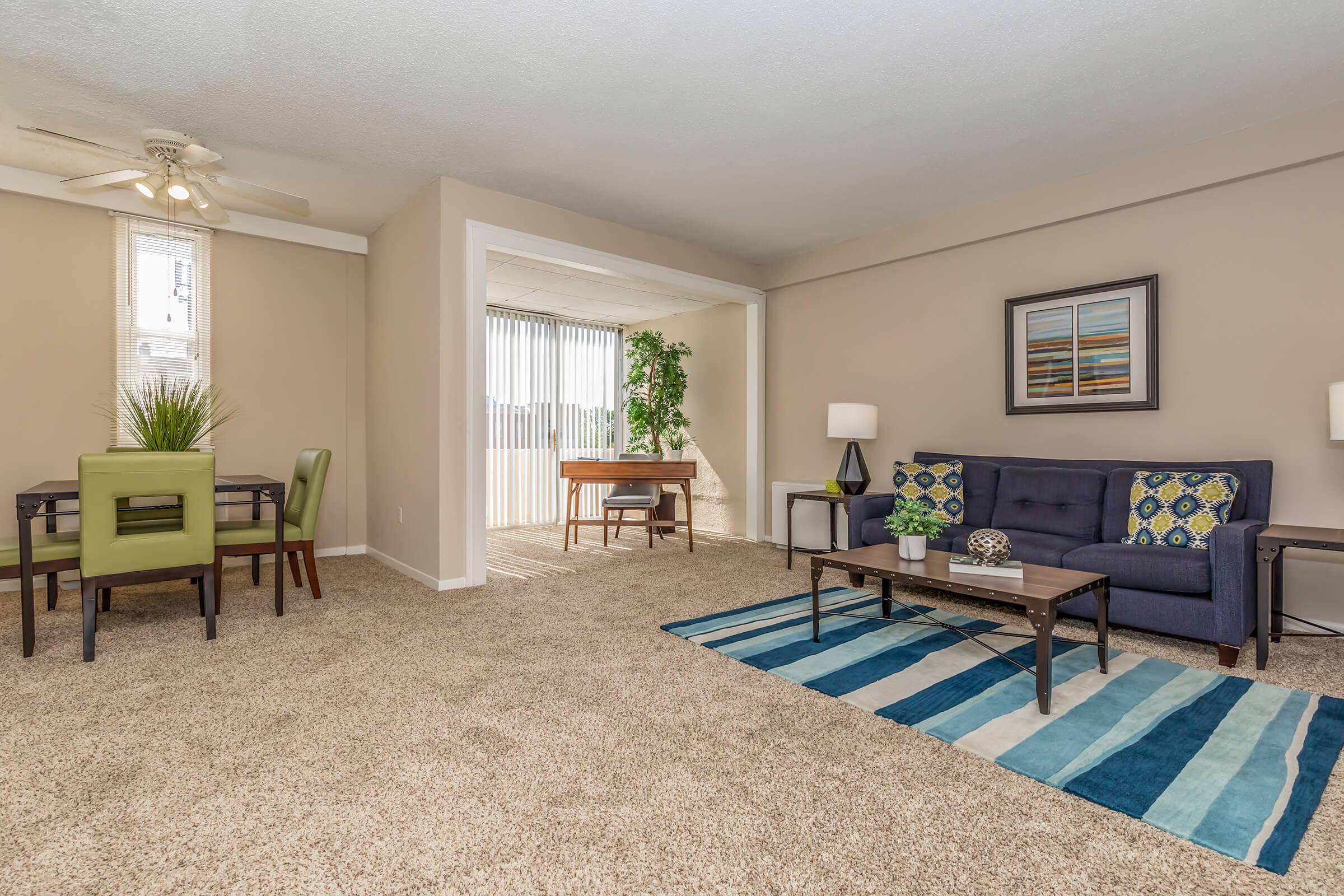 a living room filled with furniture and a rug