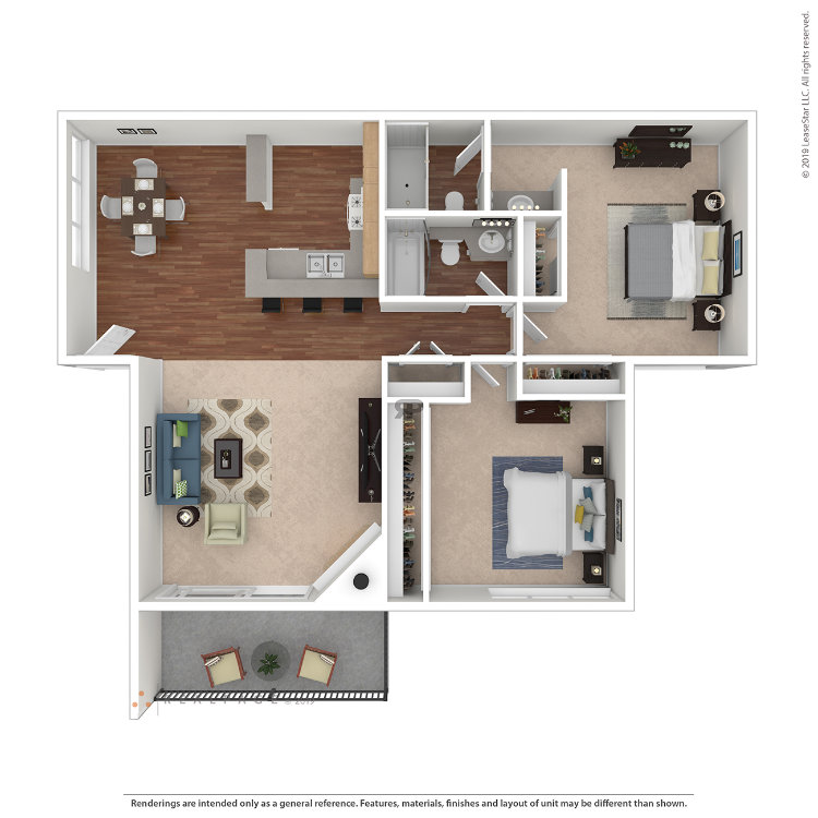 Plan 2, a 2 bedroom 2 bathroom floor plan.