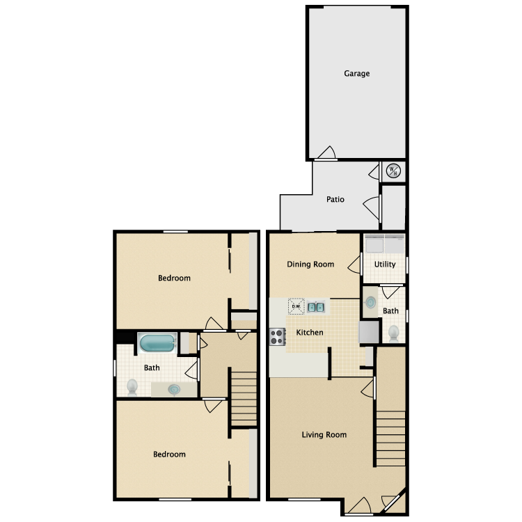 Floor plan image of Two Bedroom 1.5 Bath