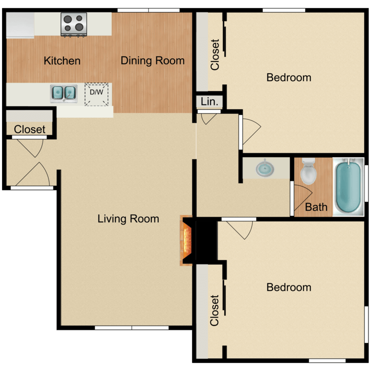 Plan 3, a 2 bedroom 1 bathroom floor plan.