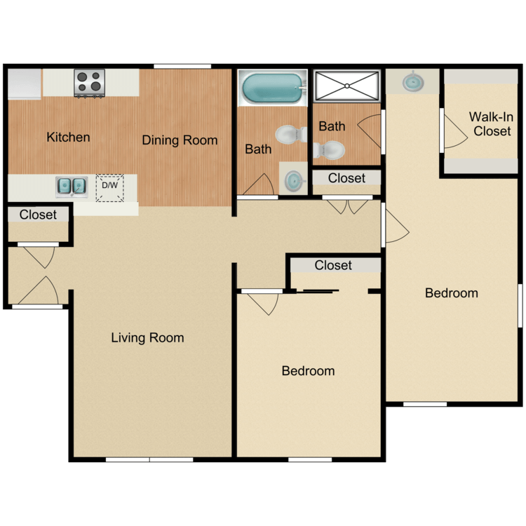 Plan 4, a 2 bedroom 2 bathroom floor plan.