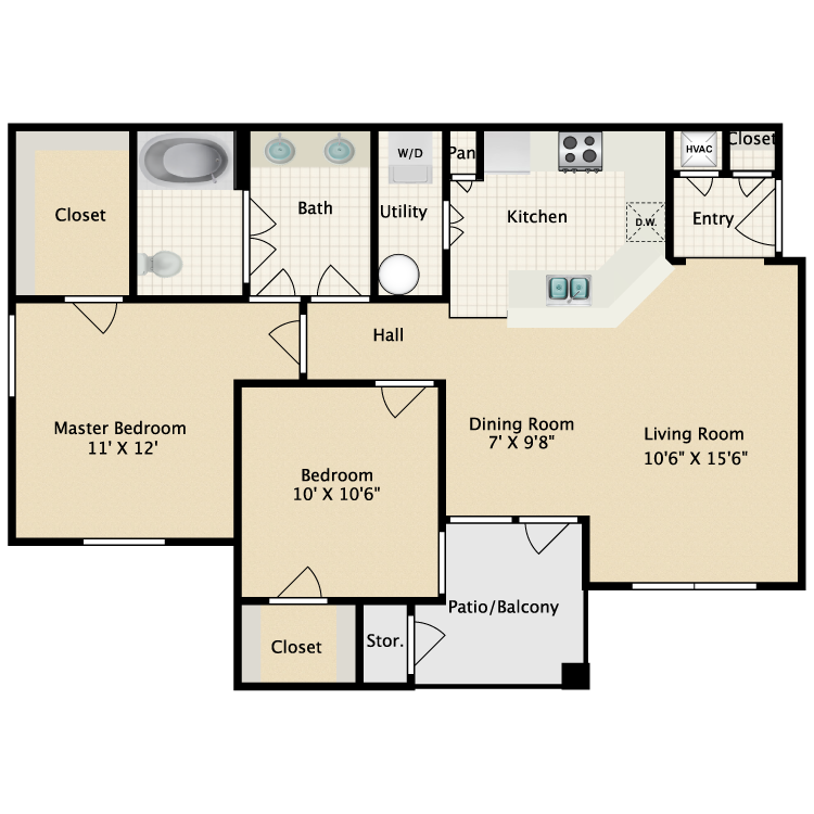 Floor plan image of 2 Bed 1 Bath