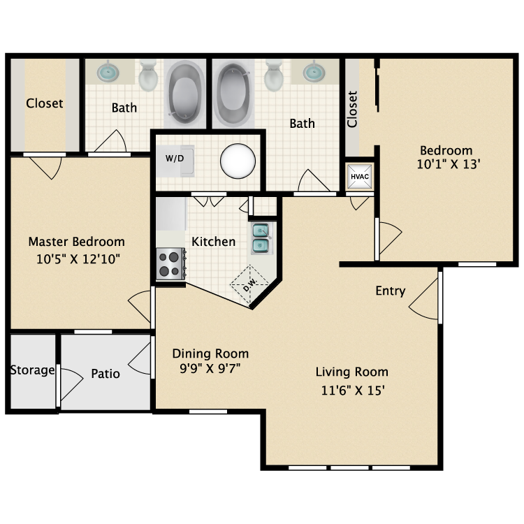 Floor plan image of 2 Bed 2 Bath