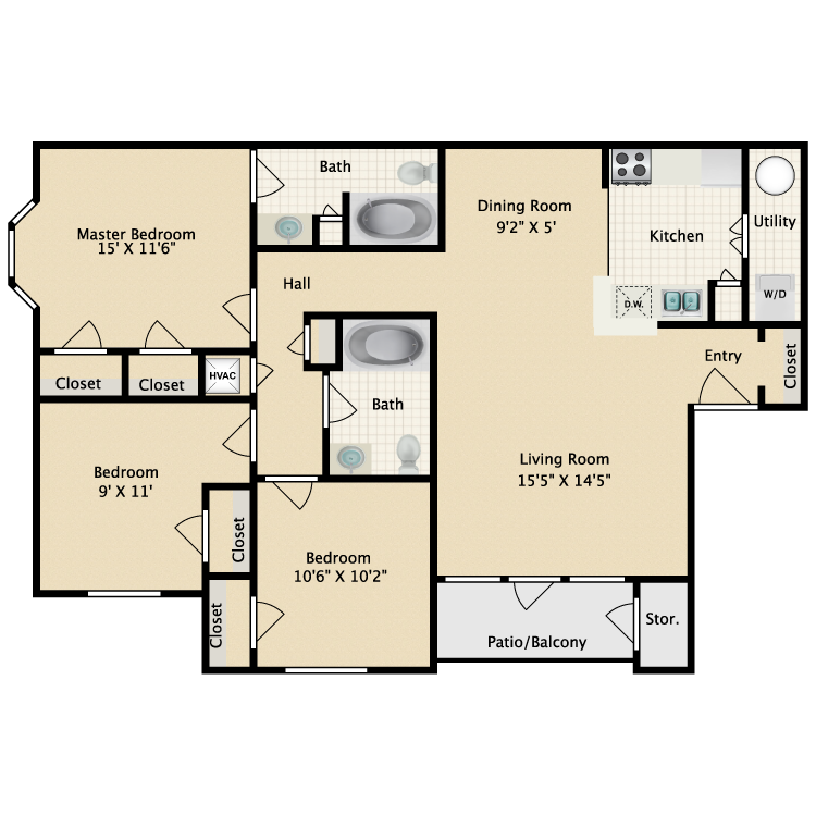 Floor plan image of 3 Bed 2 Bath