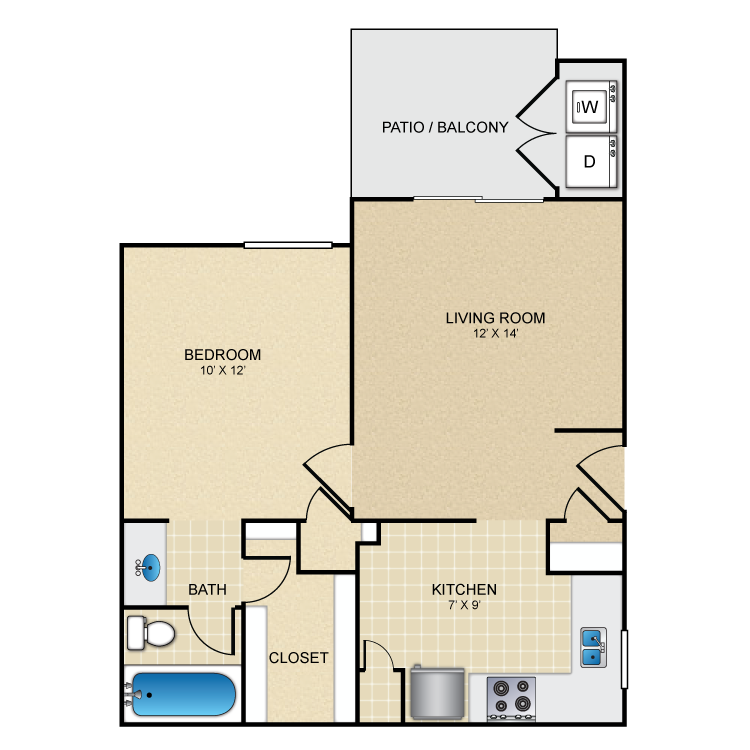 Floor plan image of 1 Bed 1 Bath A