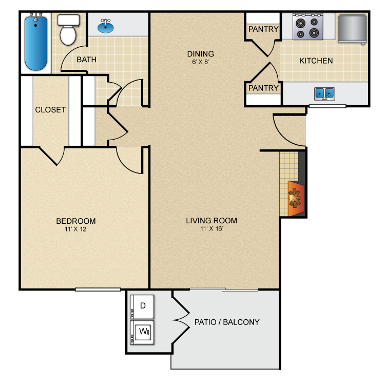 Floor plan image of 1 Bed 1 Bath B