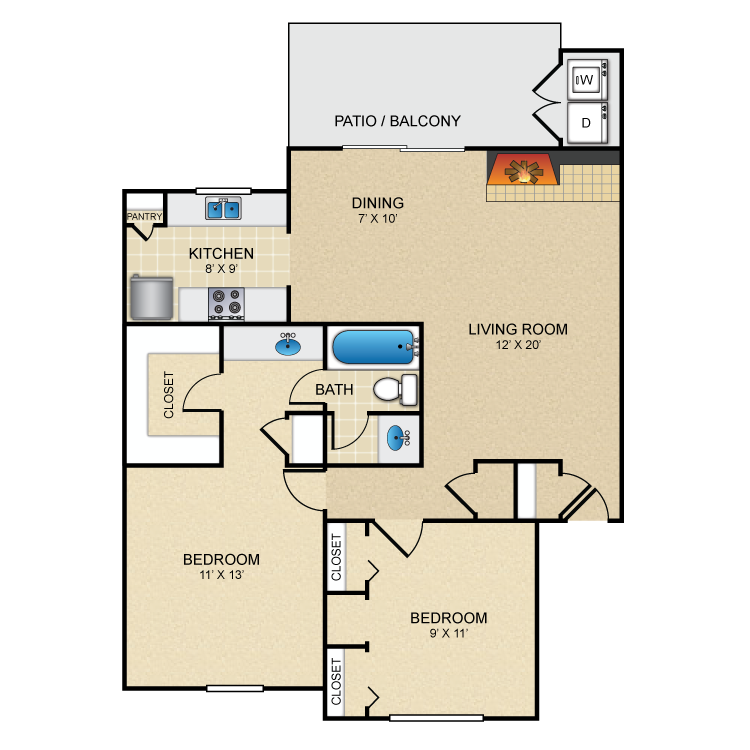 Floor plan image of 2 Bed 1 Bath