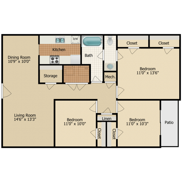 Three Bedroom floor plan image