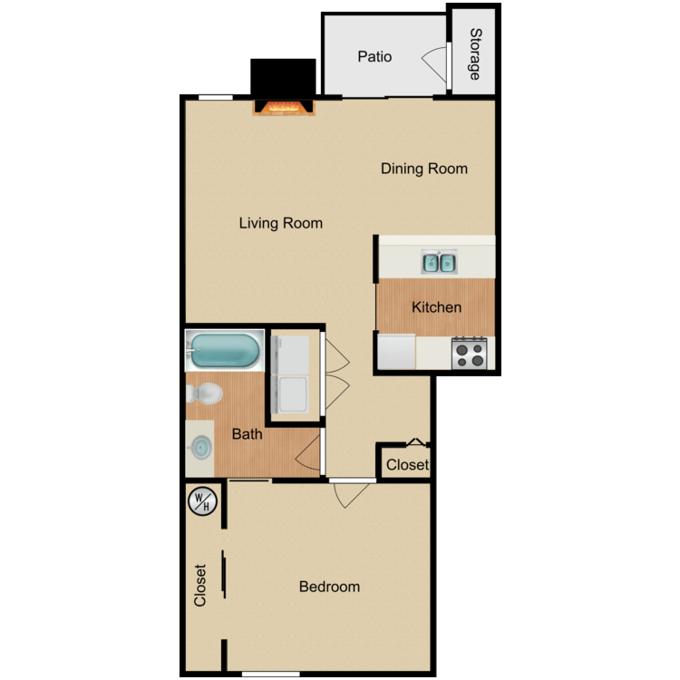 Floor plan image of 1 Bed 1 Bath