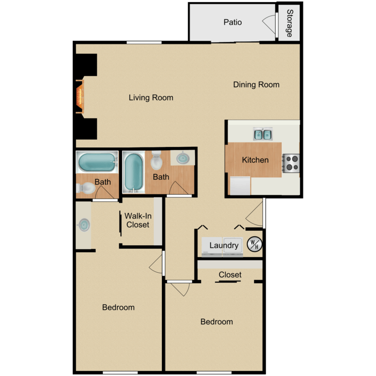 Floor plan image of 2 Bed 2 Bath