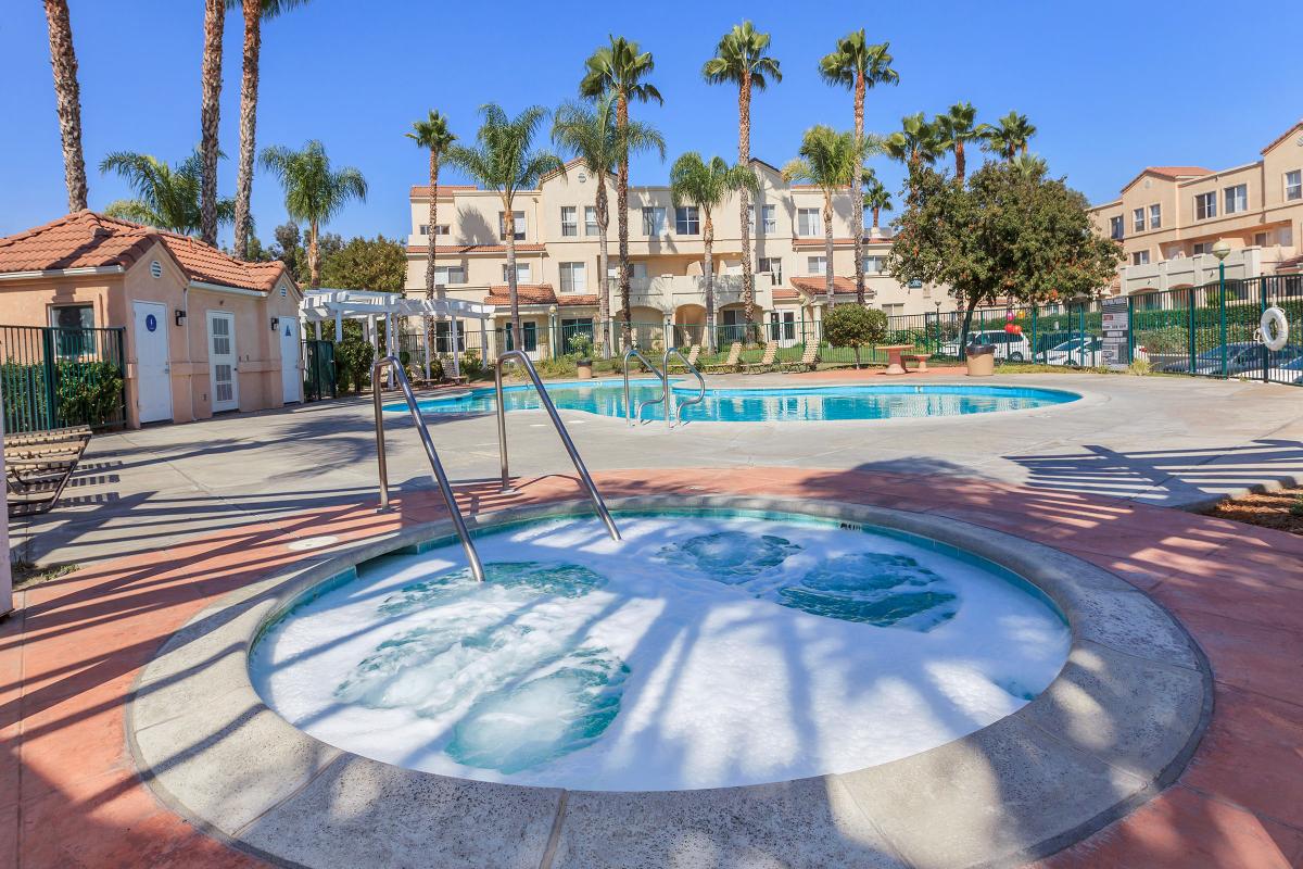 a pool next to a building