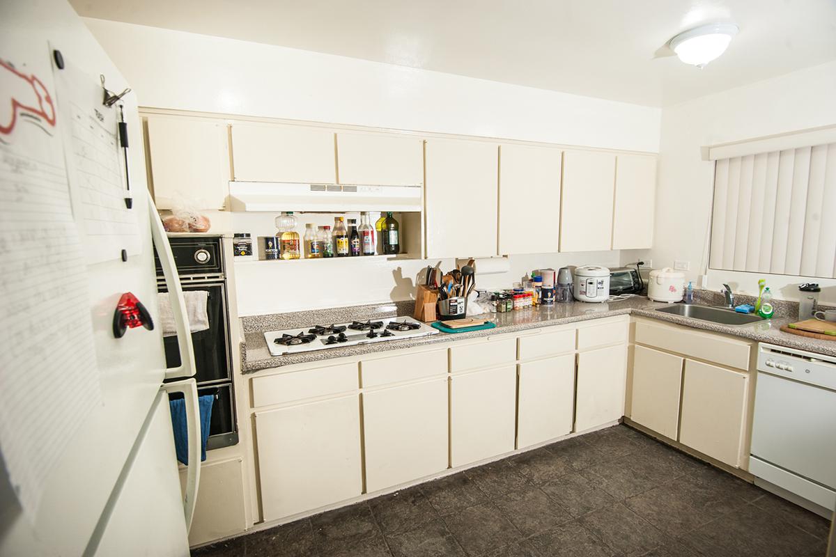 a kitchen with a stove sink and refrigerator