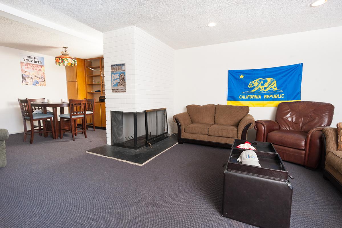 a living room filled with furniture and a fireplace