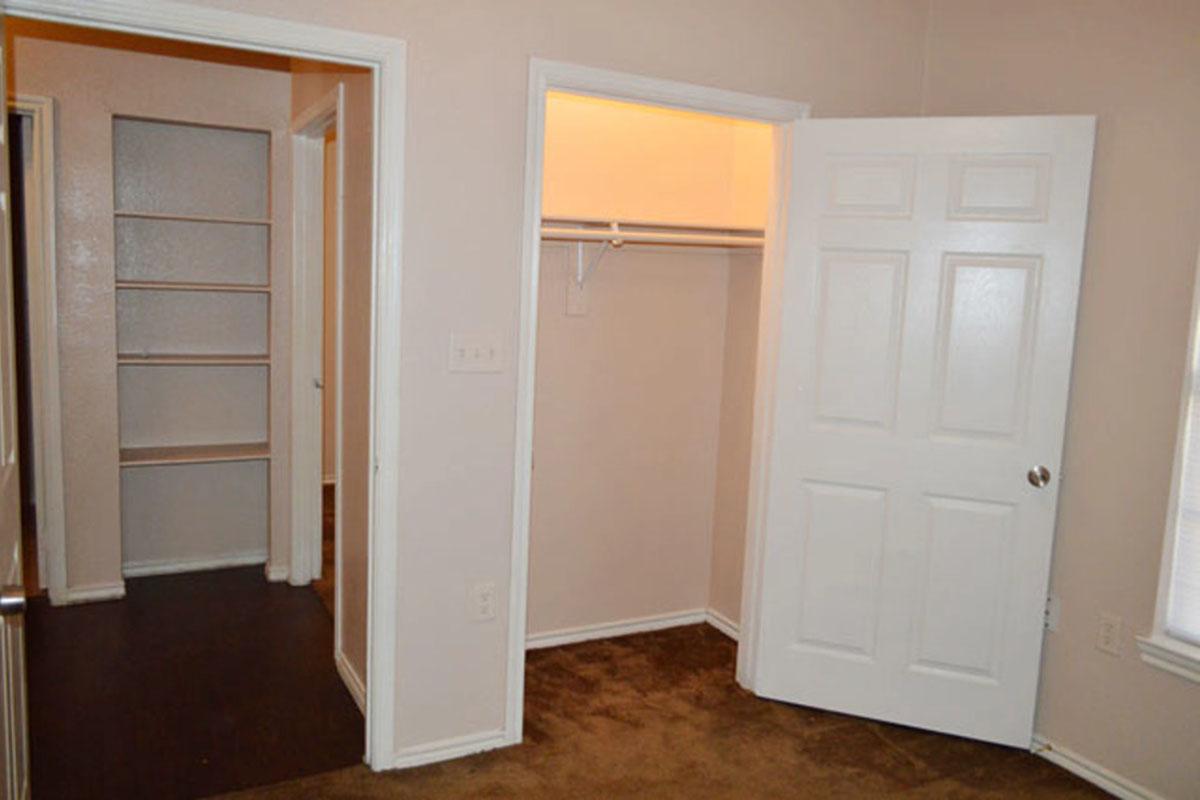 a kitchen with an open door