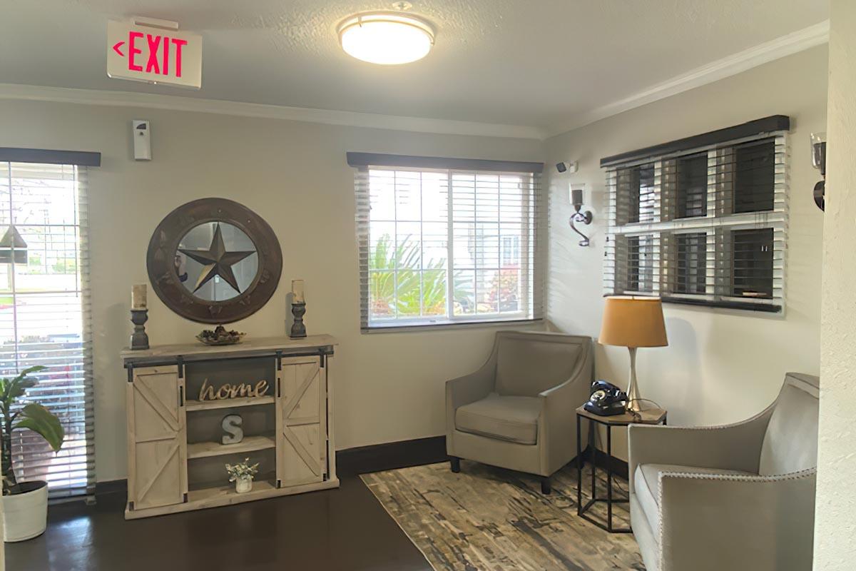 a living room with a large window