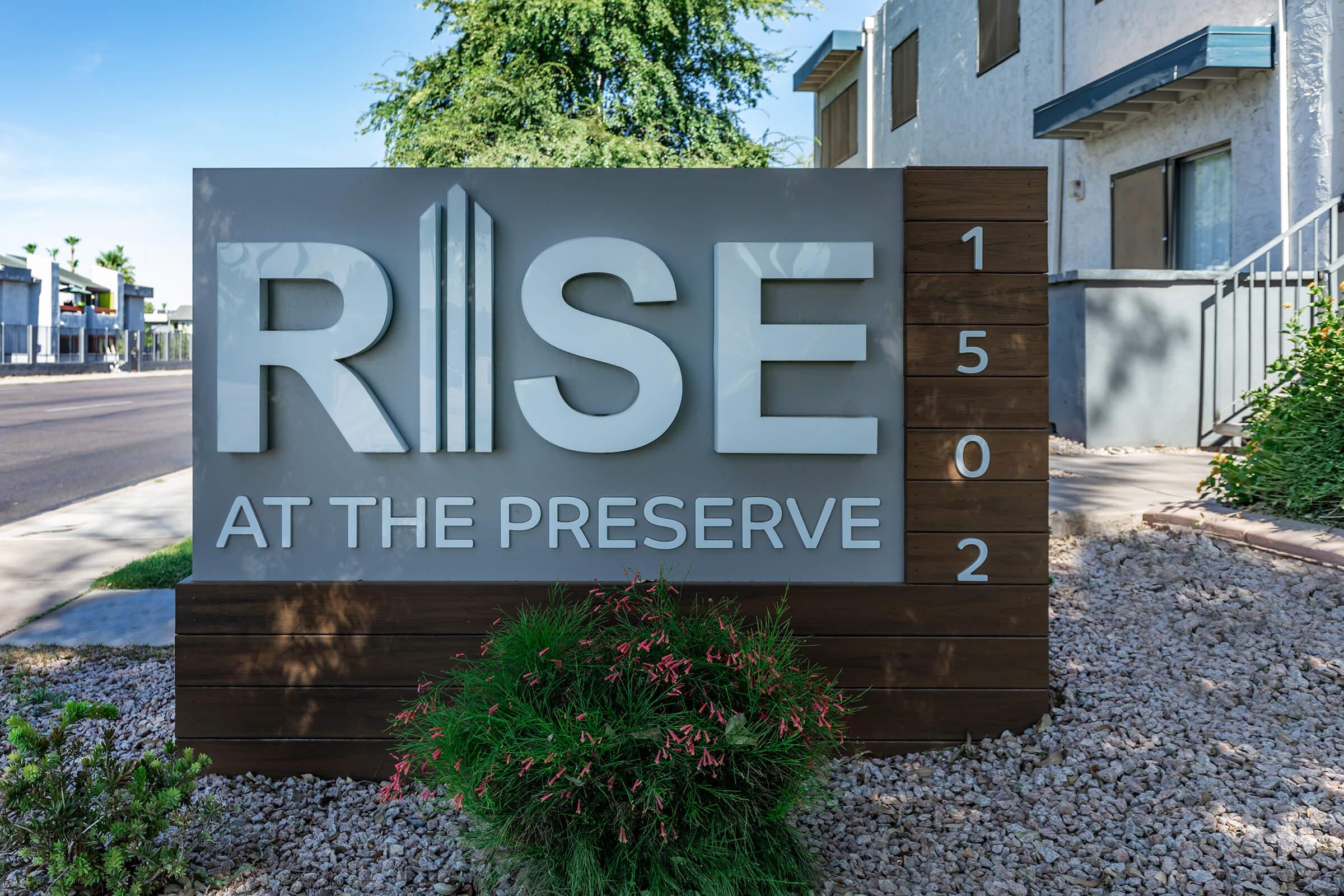 The Rise at the Preserve entryway sign in Phoenix, AZ.