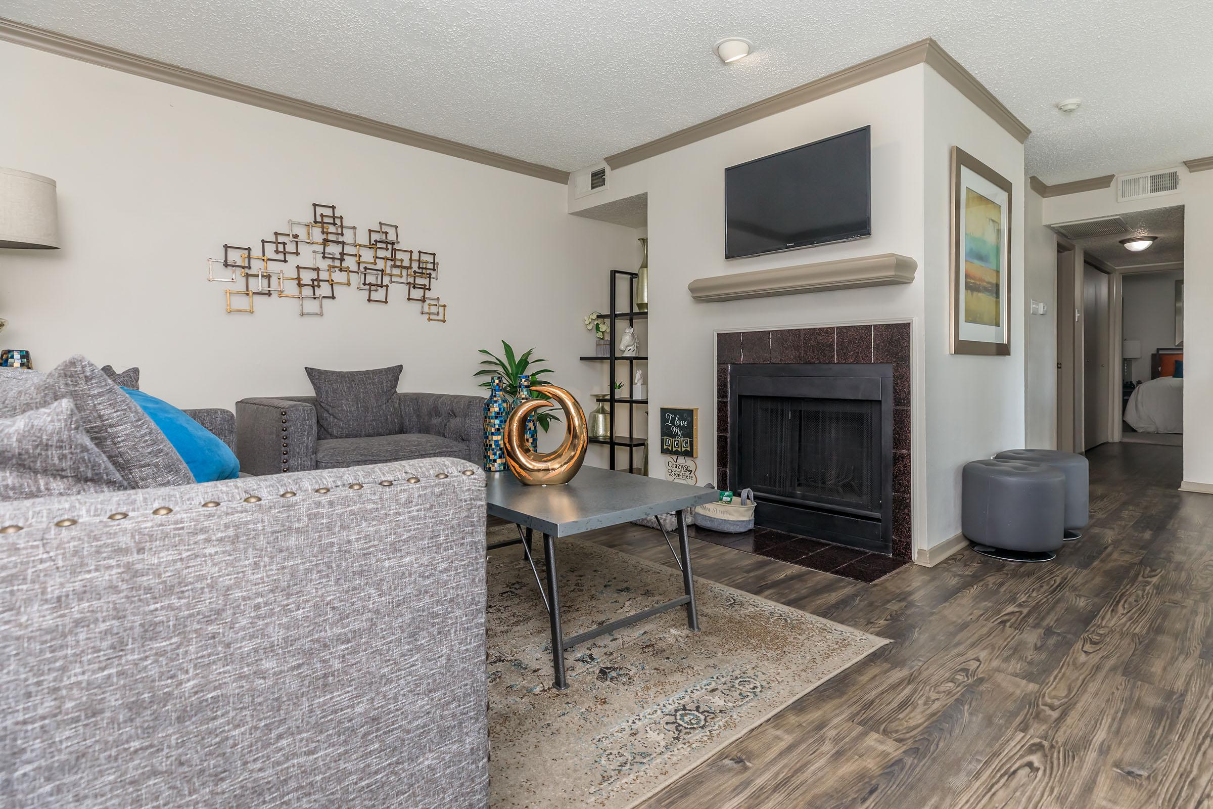 living room with a fireplace