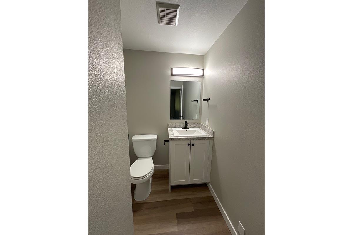 a restroom with a sink and a mirror