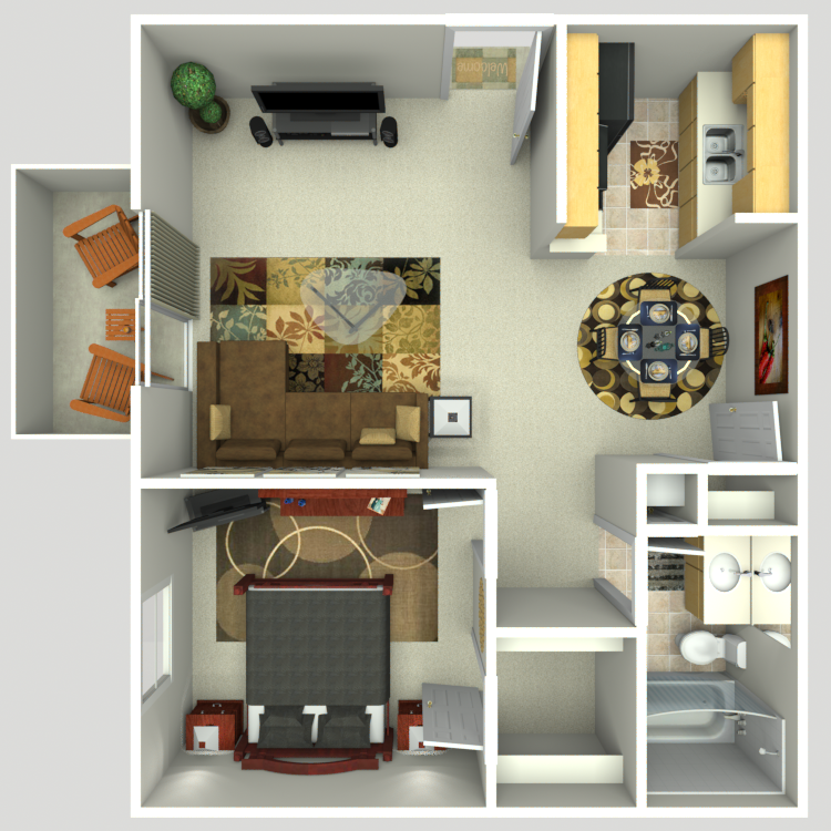 Floor plan image of 1 Bed 1 Bath B